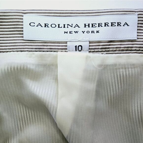 Vintage Carolina Herrera 100% Silk Pinstripe 2 Piece Power Suit Skirt Blazer 10 - Picture 7 of 15